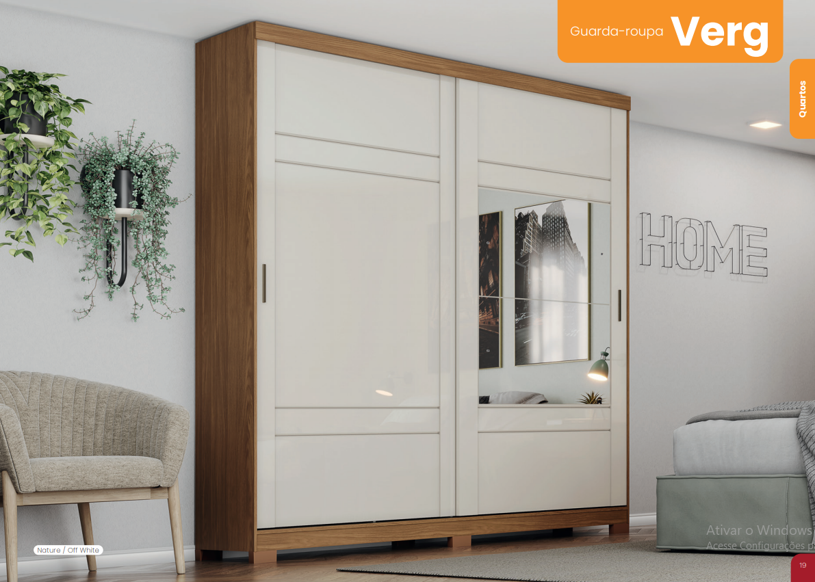 Guarda-Roupa Casal Verg Henn 2 Portas de Correr com Espelho