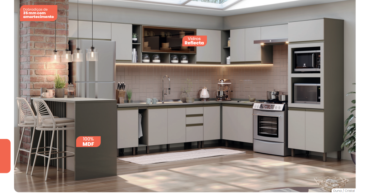 Cozinha Modulada Completa Henn Connect com Torre Quente e Bancada Gourmet